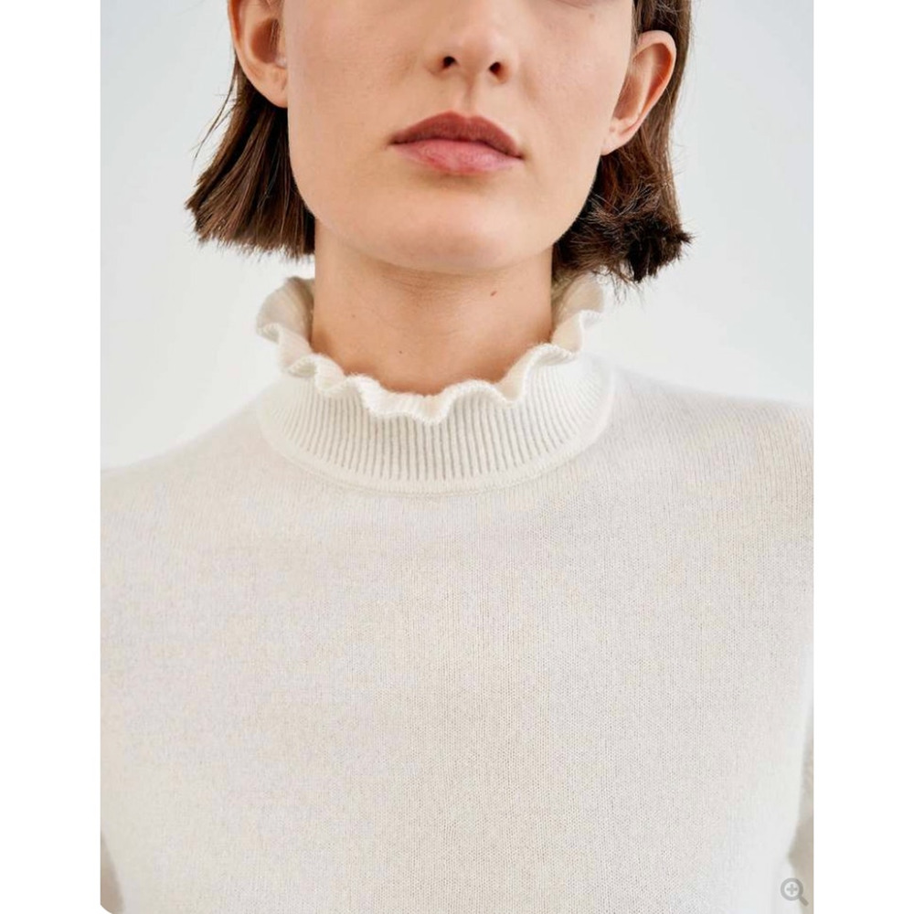 Nili Lotan XS Francis 100% Cashmere Turtleneck $640 Ruffle Neck Sweater Ivory